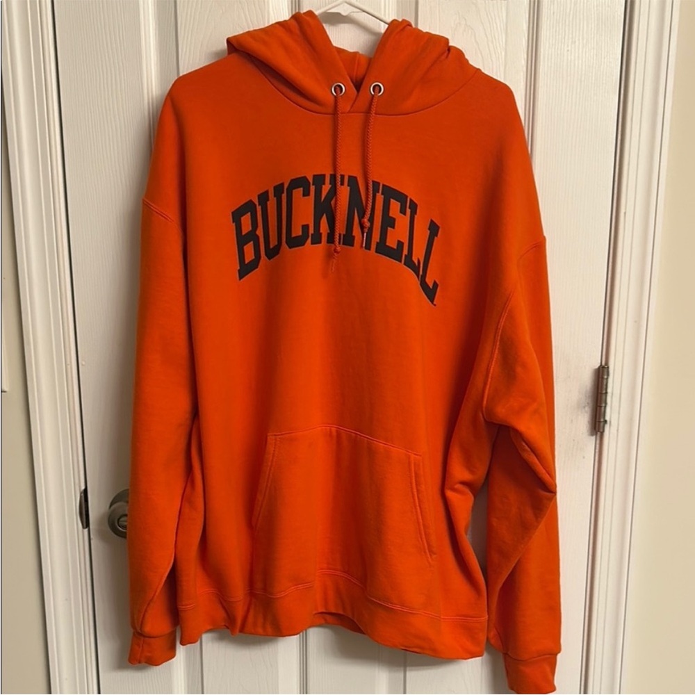 Orange Bucknell Hoodie by Champion B Logo on Back Cotton Polyester Size 2XL